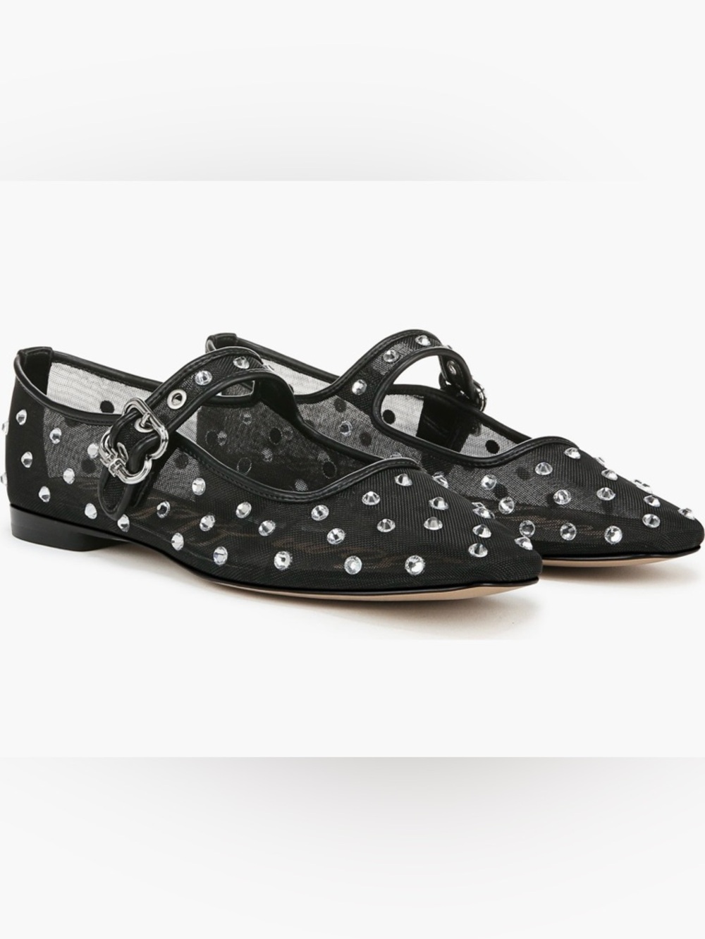 Sam Edelman Black Crystal-Studded Mesh Mary Jane Flats